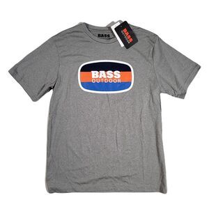 Bass Outdoor Logo T-Shirt Mens Small UPF‎ 50 Grey Heather